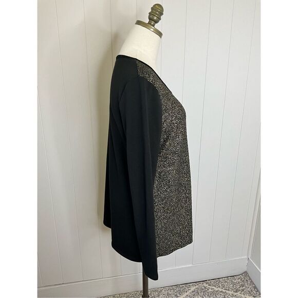 Style & Co Women Medium Pullover Tunic Top Black Mixed Media Long Sleeve Stretch - Picture 6 of 11
